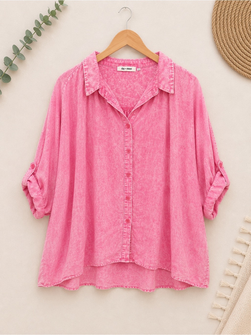 Day + Moon Washed Pink Relaxed Button-Down Shirt
